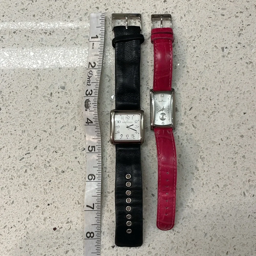 Bundle of 2 Anne Klein Leather Watches - Black & Silver, Magenta Pink & Silver